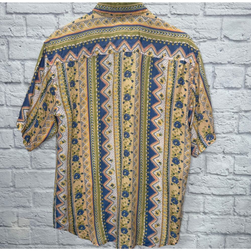 Vintage Croquet Club Short Sleeve Silk Blouse Size M Yellow Floral Boho Cottage - Picture 5 of 5